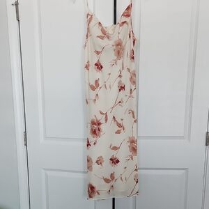 Cream and Pink Floral Midi Dress